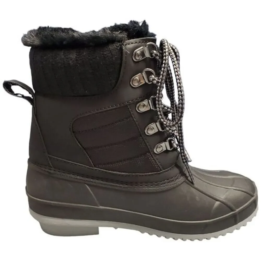 Khombu Kathleen Snow Boots Womens Sz 6M Black Synthetic Waterproof Faux Fur Trim